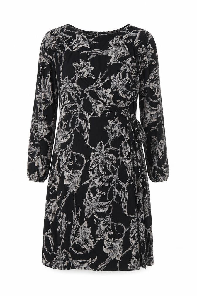 Wallis Petite Black Floral Wrap Dress Women’s Size 10 Knee Length