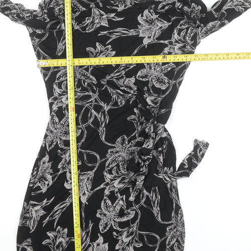 Wallis Petite Black Floral Wrap Dress Women’s Size 10 Knee Length