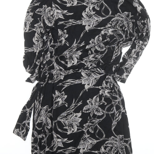 Wallis Petite Black Floral Wrap Dress Women’s Size 10 Knee Length