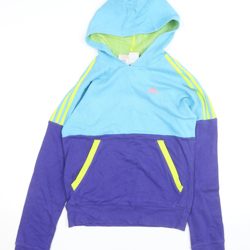 Adidas Boys Blue Colourblock Pullover Hoodie Size 15-16 Years