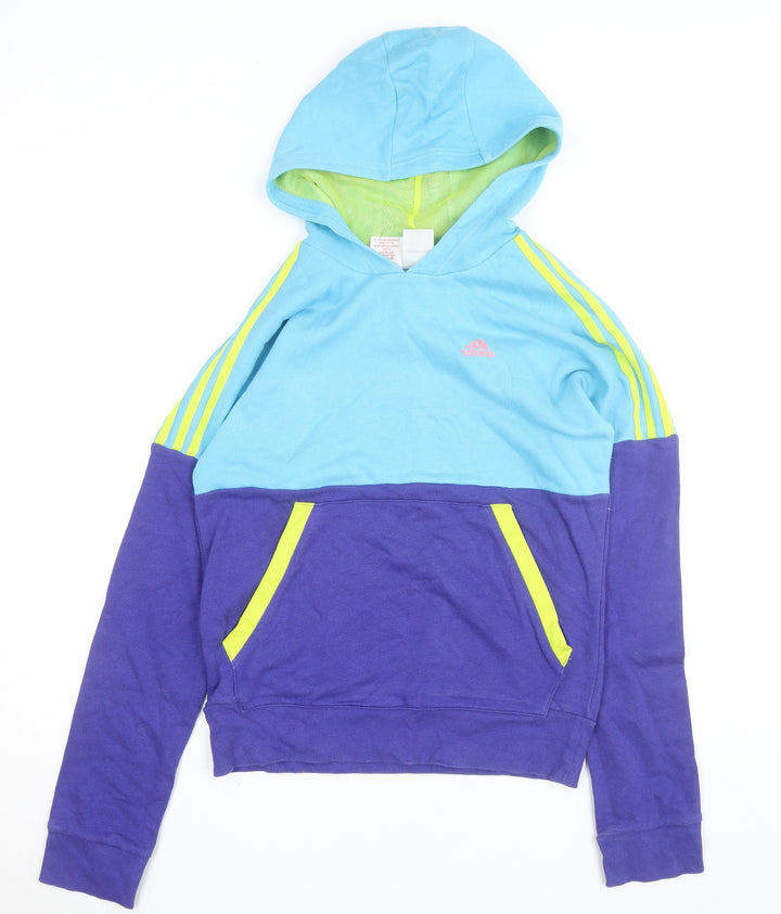 Adidas Boys Blue Colourblock Pullover Hoodie Size 15-16 Years