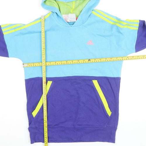 Adidas Boys Blue Colourblock Pullover Hoodie Size 15-16 Years