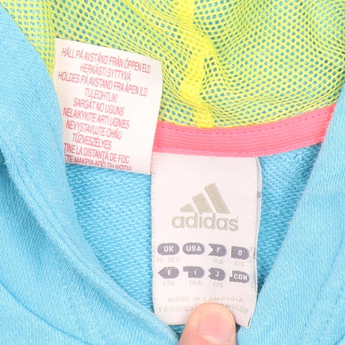 Adidas Boys Blue Colourblock Pullover Hoodie Size 15-16 Years
