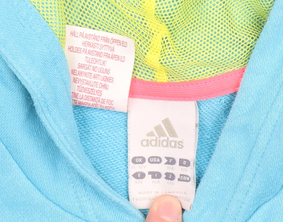 Adidas Boys Blue Colourblock Pullover Hoodie Size 15-16 Years
