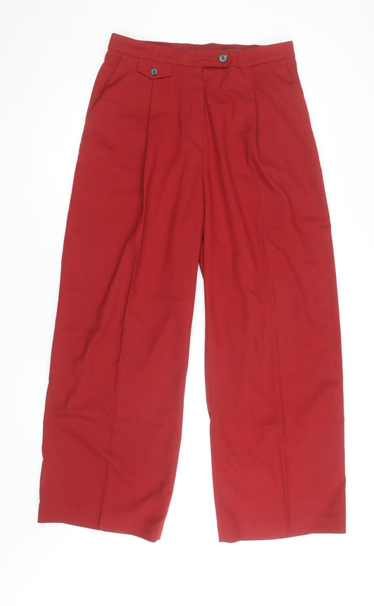 H&M Women’s Red Wide-Leg Pleated High Rise Trousers Size 14