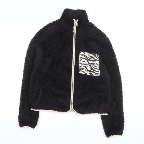 H&M Divided Women's Black Fleece Animal Pocket Jacket Size S