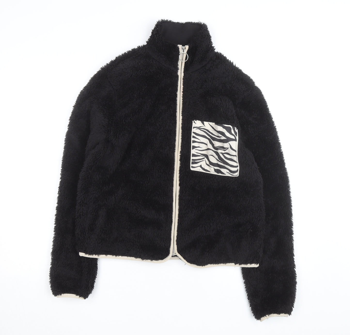 H&M Divided Women's Black Fleece Animal Pocket Jacket Size S