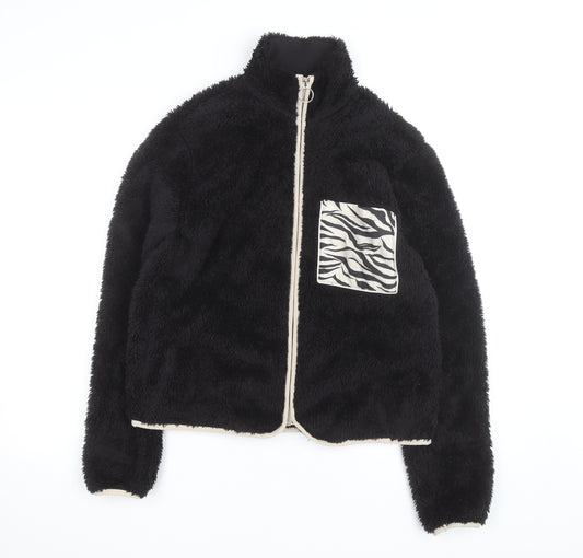 H&M Divided Women's Black Fleece Animal Pocket Jacket Size S
