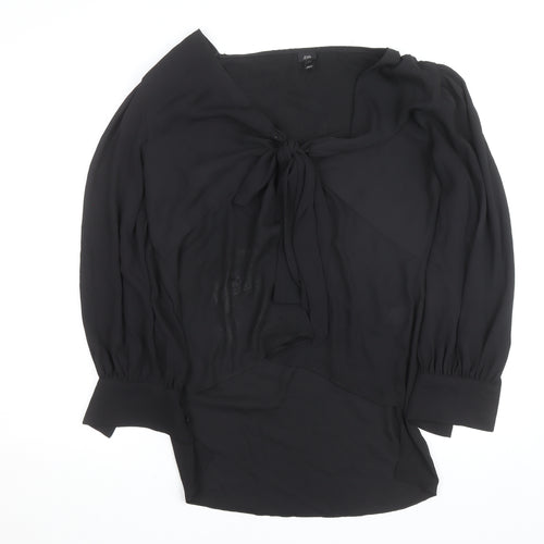River Island Womens Black Chiffon Bow Tie Wrap Long Sleeve Blouse Size 16