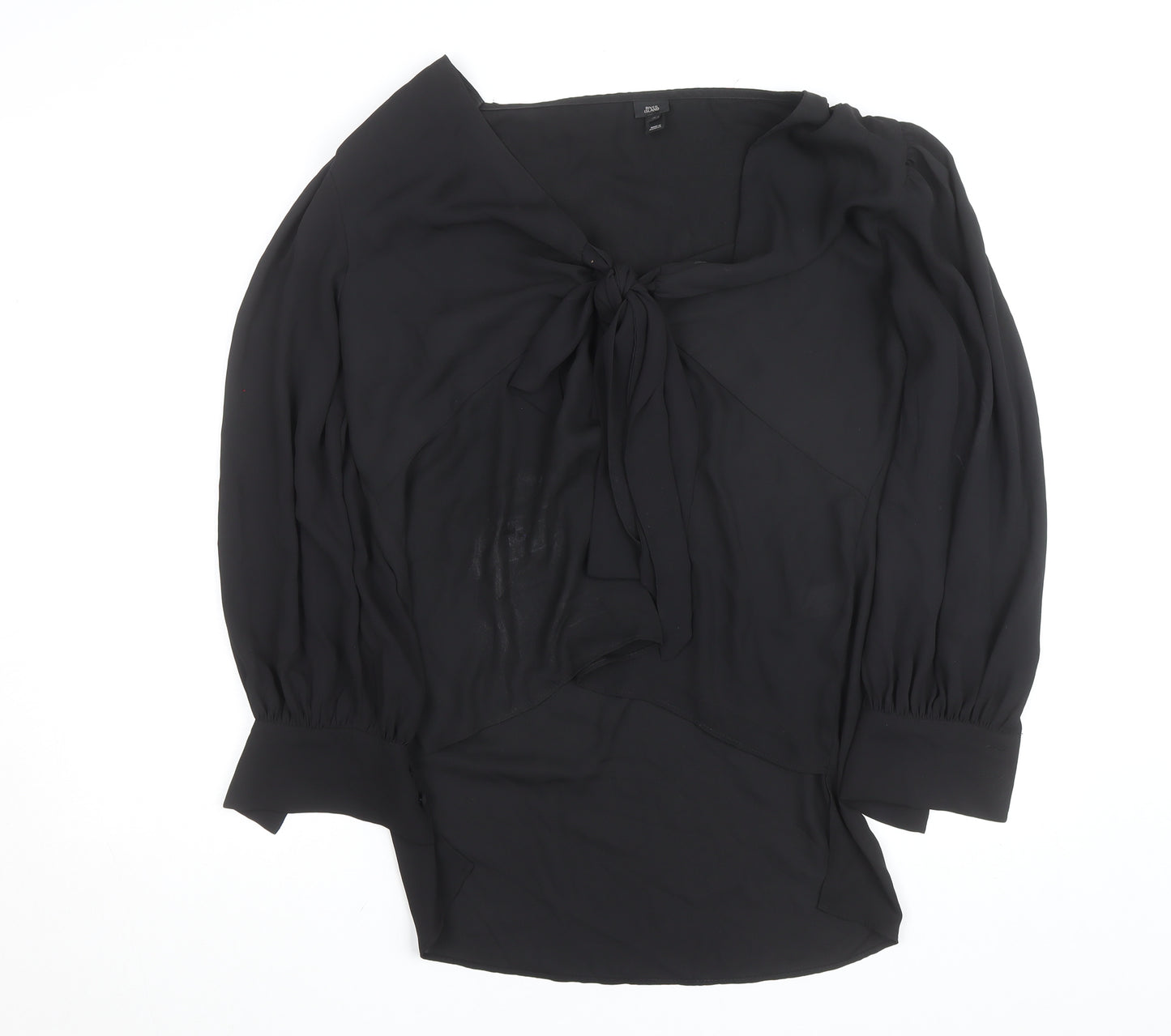 River Island Womens Black Chiffon Bow Tie Wrap Long Sleeve Blouse Size 16