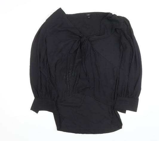 River Island Womens Black Chiffon Bow Tie Wrap Long Sleeve Blouse Size 16