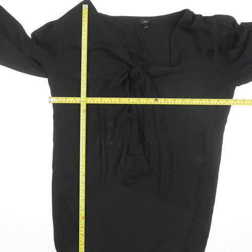 River Island Womens Black Chiffon Bow Tie Wrap Long Sleeve Blouse Size 16