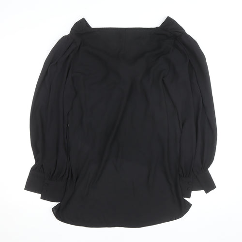 River Island Womens Black Chiffon Bow Tie Wrap Long Sleeve Blouse Size 16