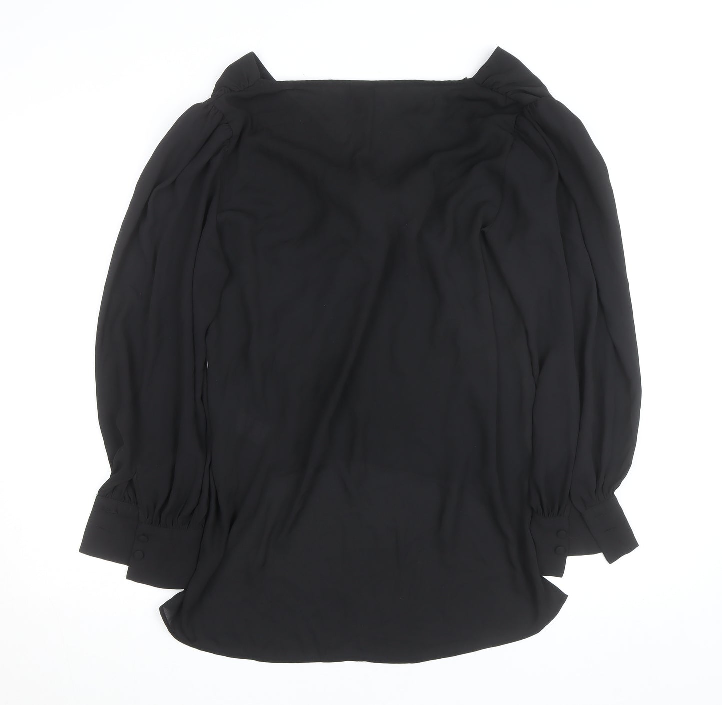 River Island Womens Black Chiffon Bow Tie Wrap Long Sleeve Blouse Size 16