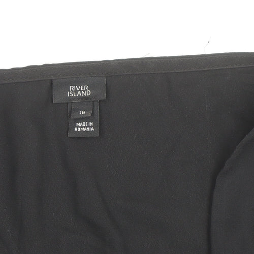 River Island Womens Black Chiffon Bow Tie Wrap Long Sleeve Blouse Size 16