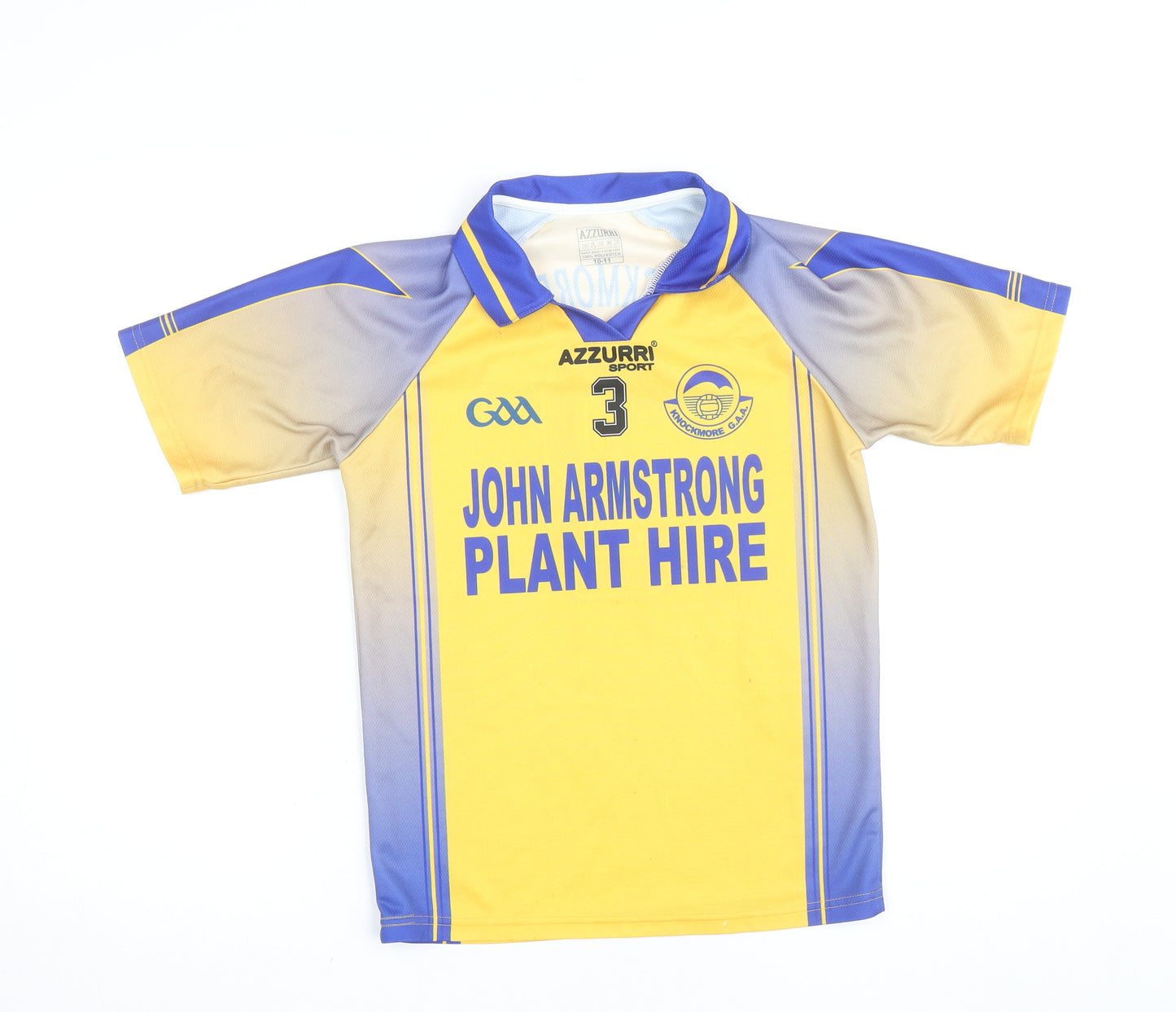 Azzurri Sport Boys Yellow Knockmore GAA Jersey 10-11 Years Short Sleeve