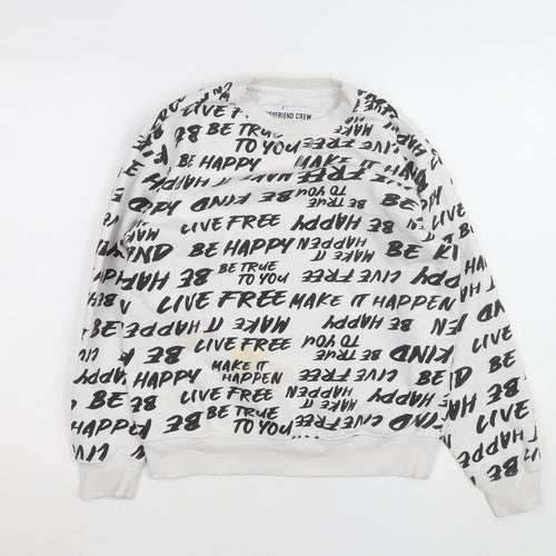 Boyfriend Crew Women's White Graphic Print Pullover Sweatshirt S