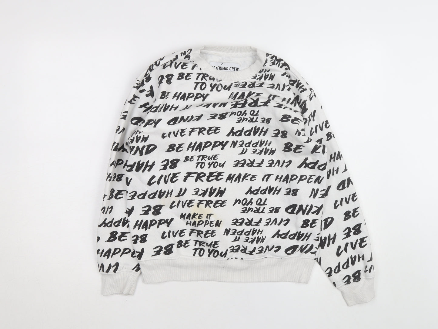 Boyfriend Crew Women's White Graphic Print Pullover Sweatshirt S