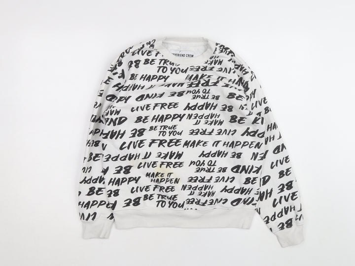 Boyfriend Crew Women's White Graphic Print Pullover Sweatshirt S
