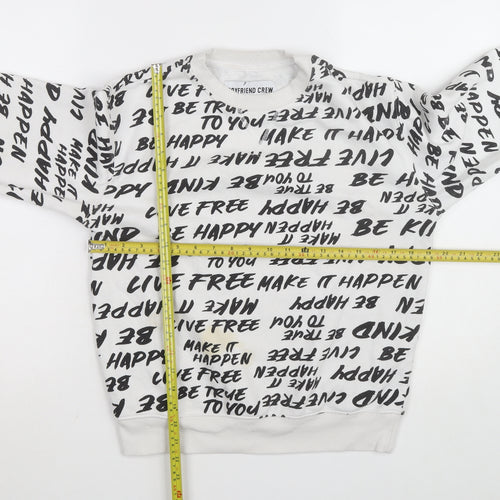 Boyfriend Crew Women's White Graphic Print Pullover Sweatshirt S