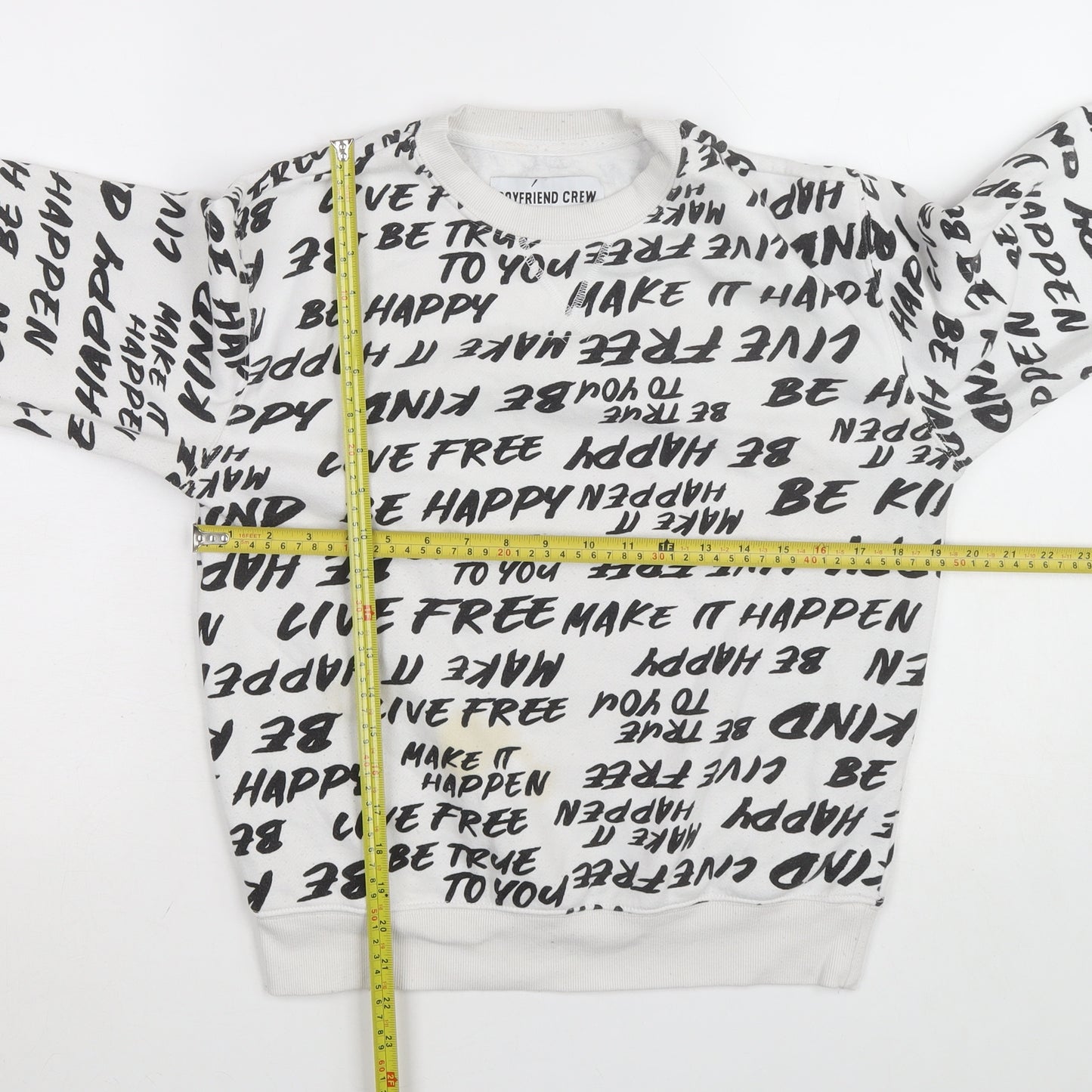 Boyfriend Crew Women's White Graphic Print Pullover Sweatshirt S