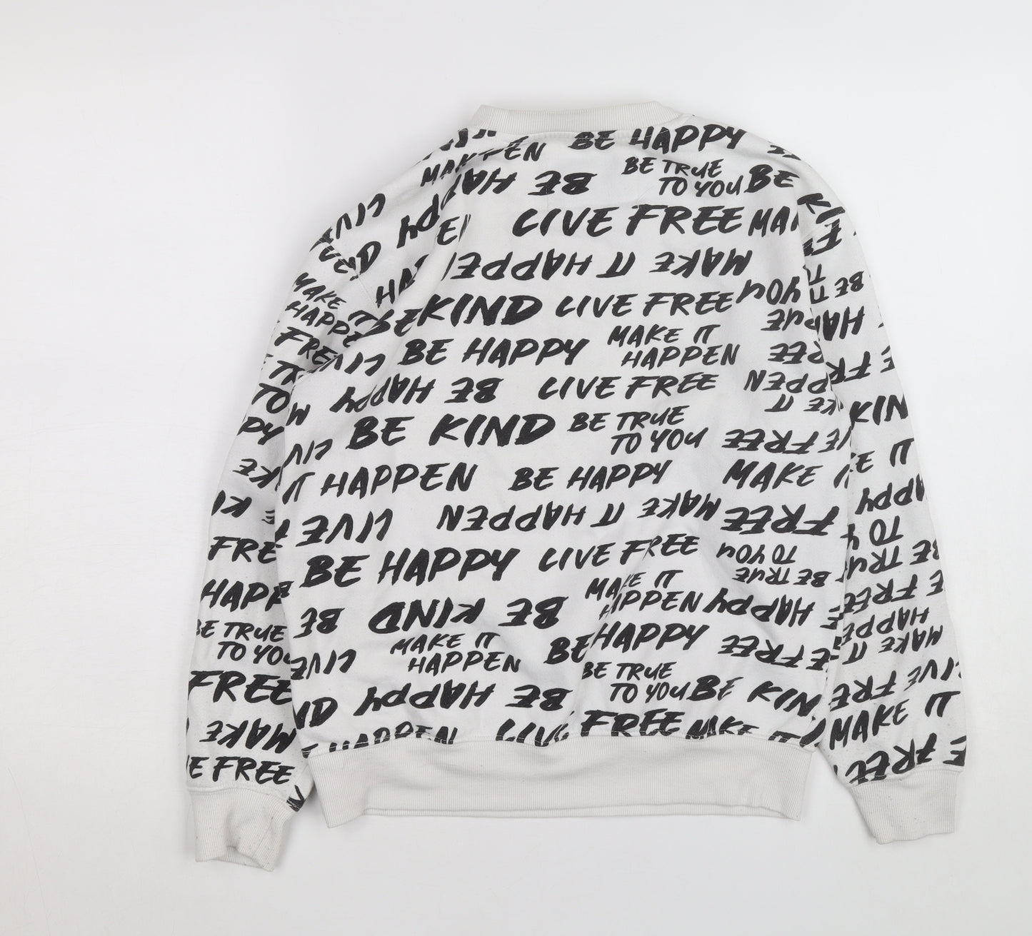 Boyfriend Crew Women's White Graphic Print Pullover Sweatshirt S