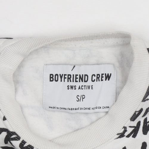 Boyfriend Crew Women's White Graphic Print Pullover Sweatshirt S