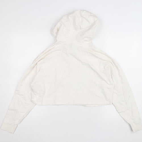 Adidas Womens Ivory 2XS Cropped Hoodie Rhinestone Logo Cotton