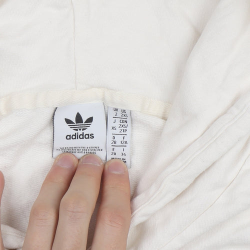 Adidas Womens Ivory 2XS Cropped Hoodie Rhinestone Logo Cotton