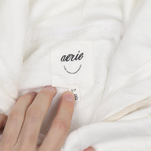 Aerie Women’s White Small Henley Hooded Cotton Jumper