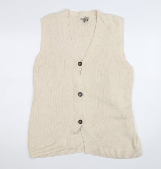 River Island Women's Beige Sleeveless V-Neck Button Cardigan M