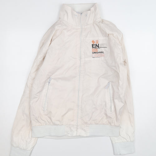 ENZO Women Ivory Bomber Jacket Size 6 Lightweight Zip Casual