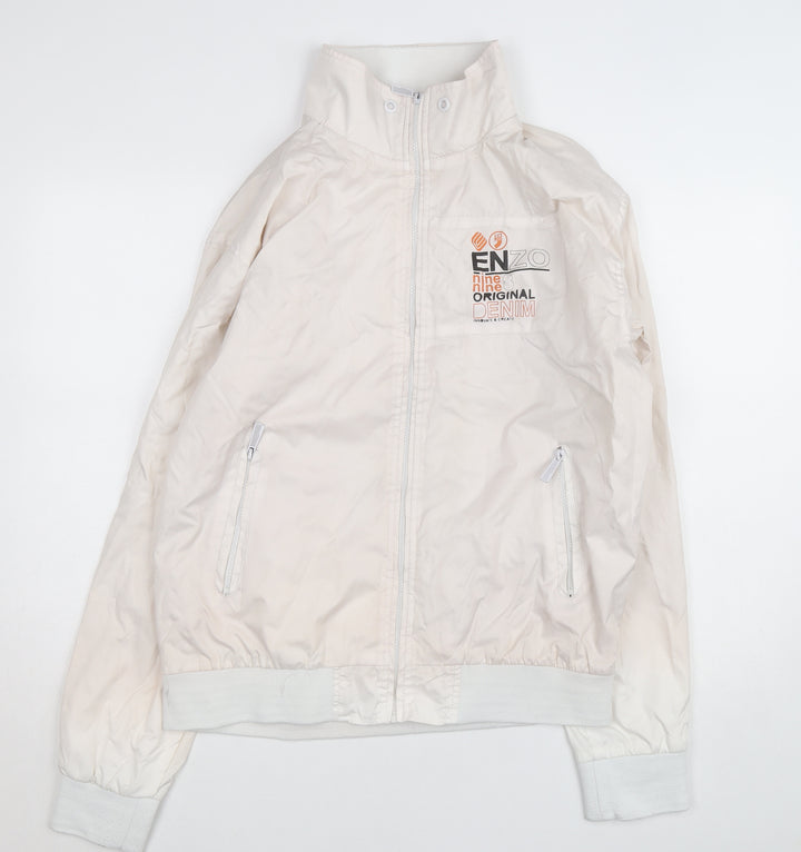 ENZO Women Ivory Bomber Jacket Size 6 Lightweight Zip Casual