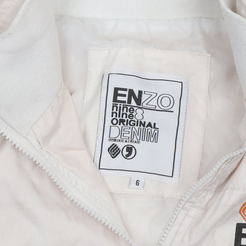ENZO Women Ivory Bomber Jacket Size 6 Lightweight Zip Casual