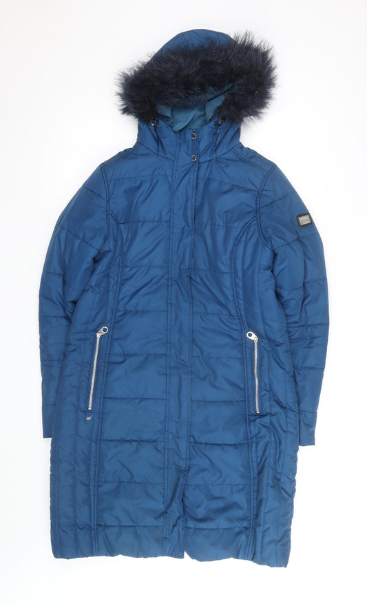 Regatta Women's Blue Long Puffer Coat Size 18 Hooded Waterproof
