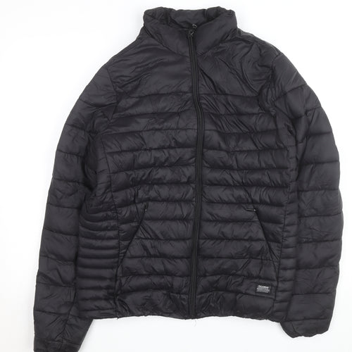 Pull&Bear Women's Black Puffer Jacket Size M Lightweight Quilted Winter Coat
