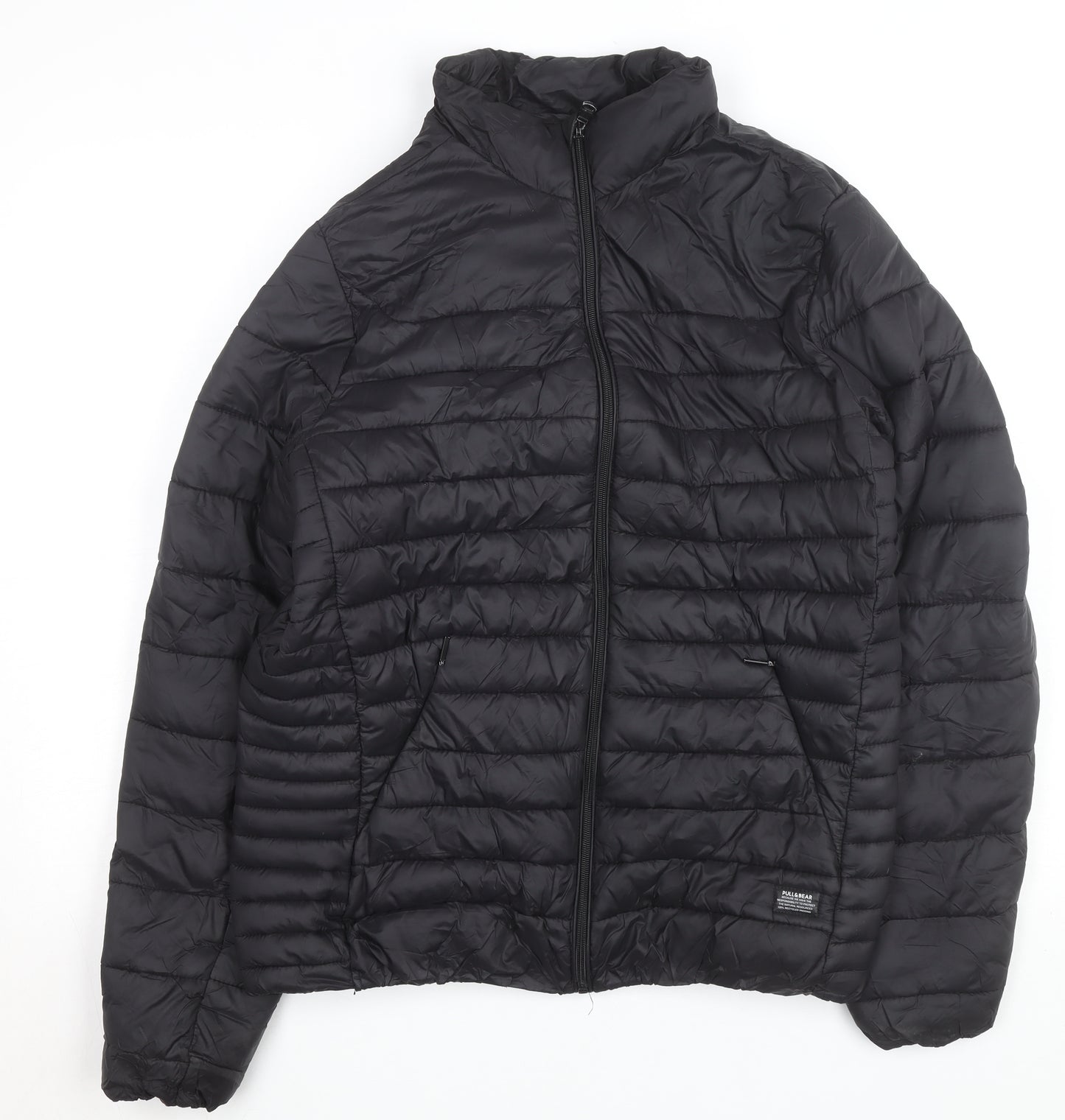 Pull&Bear Women's Black Puffer Jacket Size M Lightweight Quilted Winter Coat