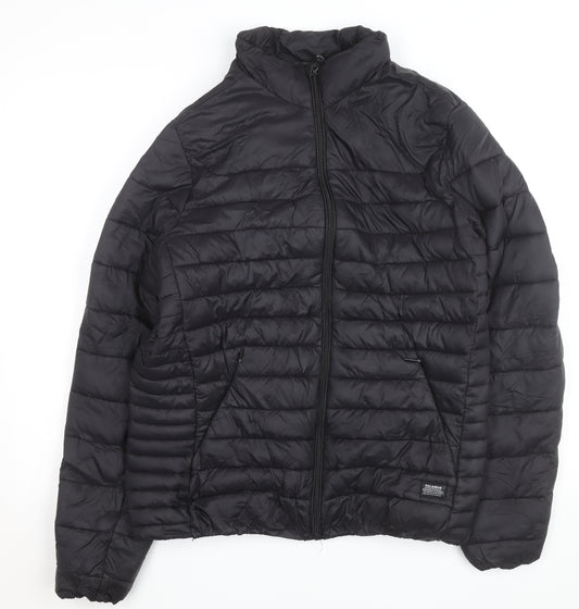 Pull&Bear Women's Black Puffer Jacket Size M Lightweight Quilted Winter Coat