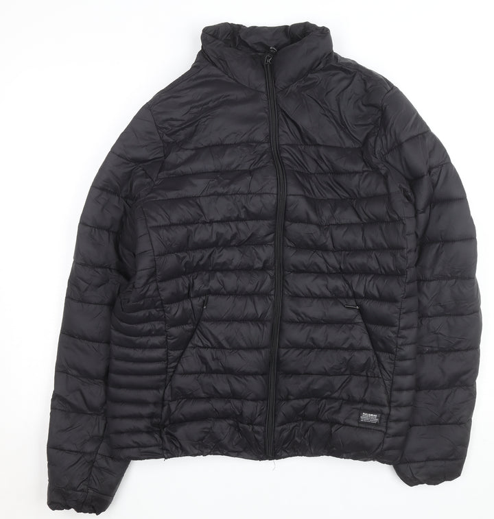 Pull&Bear Women's Black Puffer Jacket Size M Lightweight Quilted Winter Coat