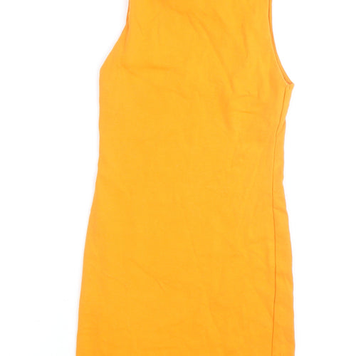 Zara Women Orange Cotton Bodycon Sleeveless Knee Dress Size 12
