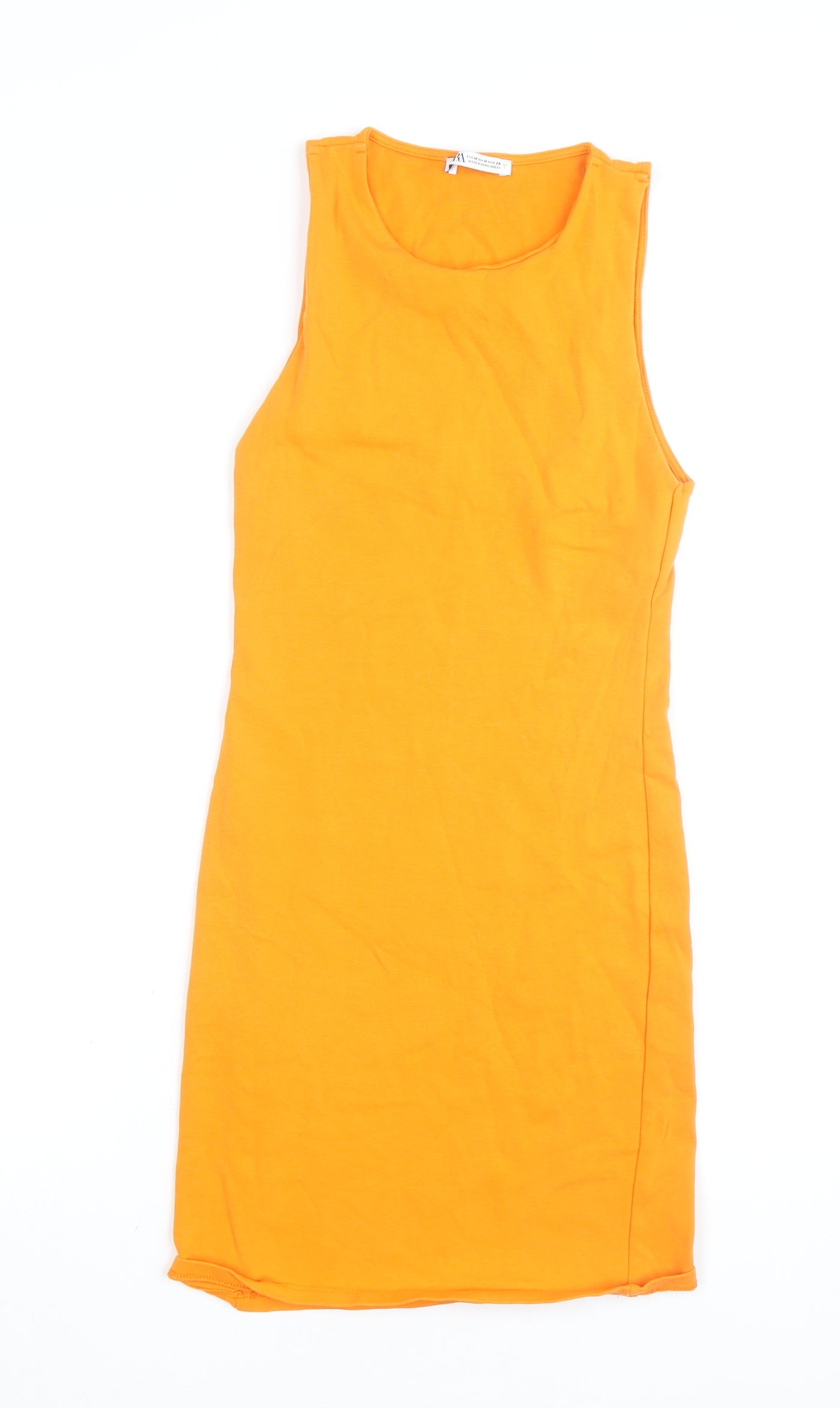 Zara Women Orange Cotton Bodycon Sleeveless Knee Dress Size 12