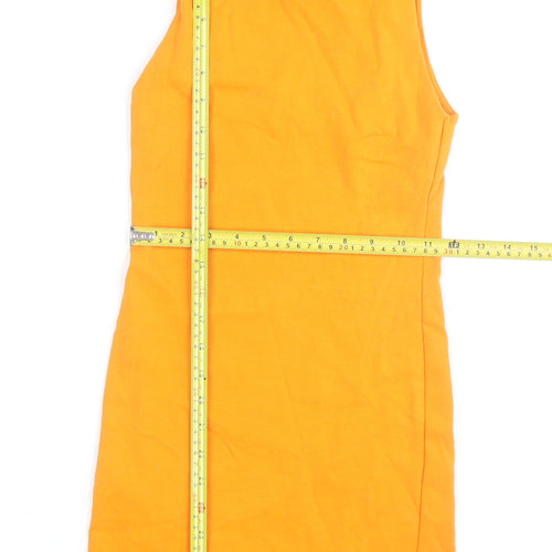 Zara Women Orange Cotton Bodycon Sleeveless Knee Dress Size 12