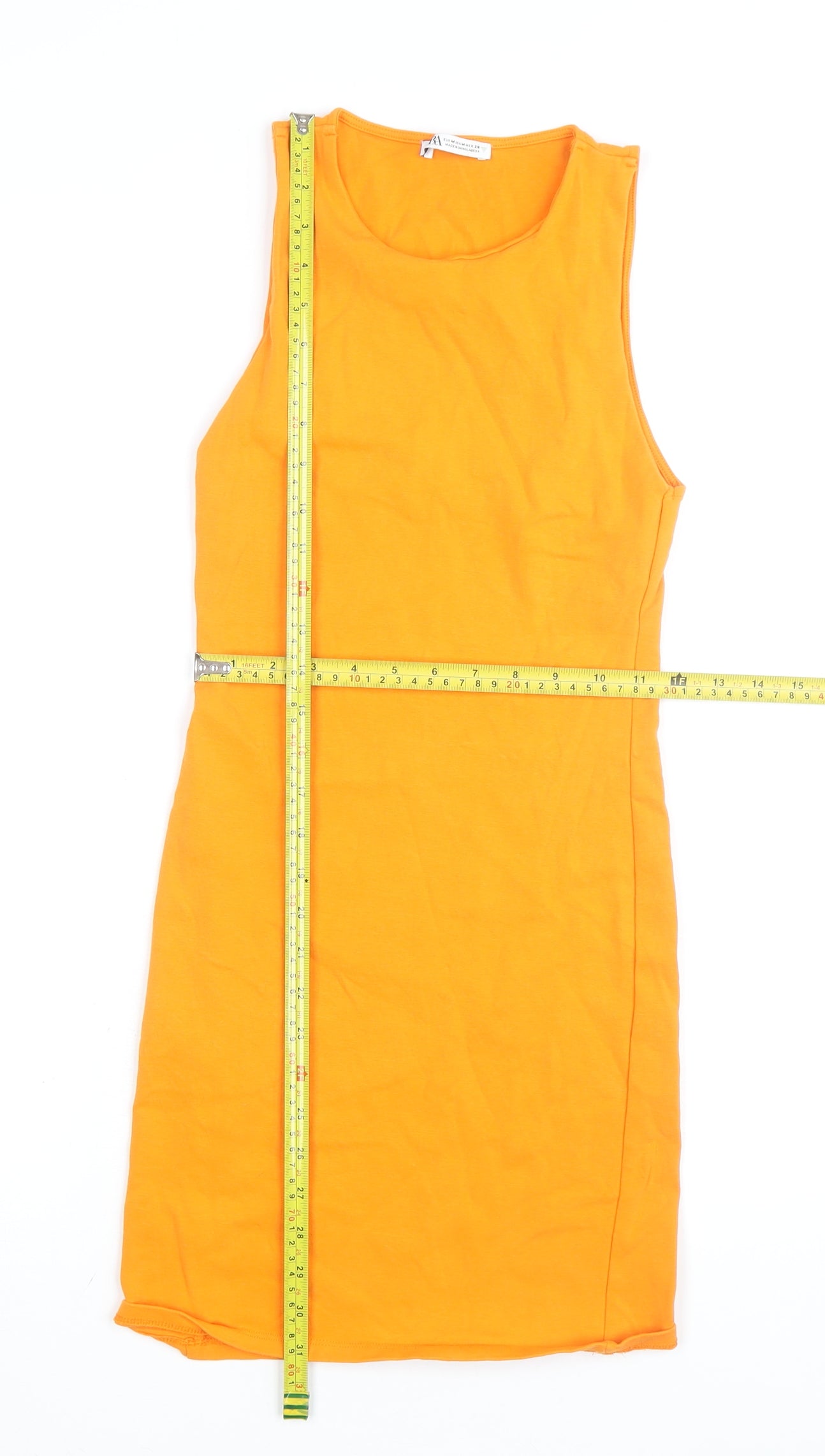Zara Women Orange Cotton Bodycon Sleeveless Knee Dress Size 12