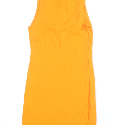 Zara Women Orange Cotton Bodycon Sleeveless Knee Dress Size 12