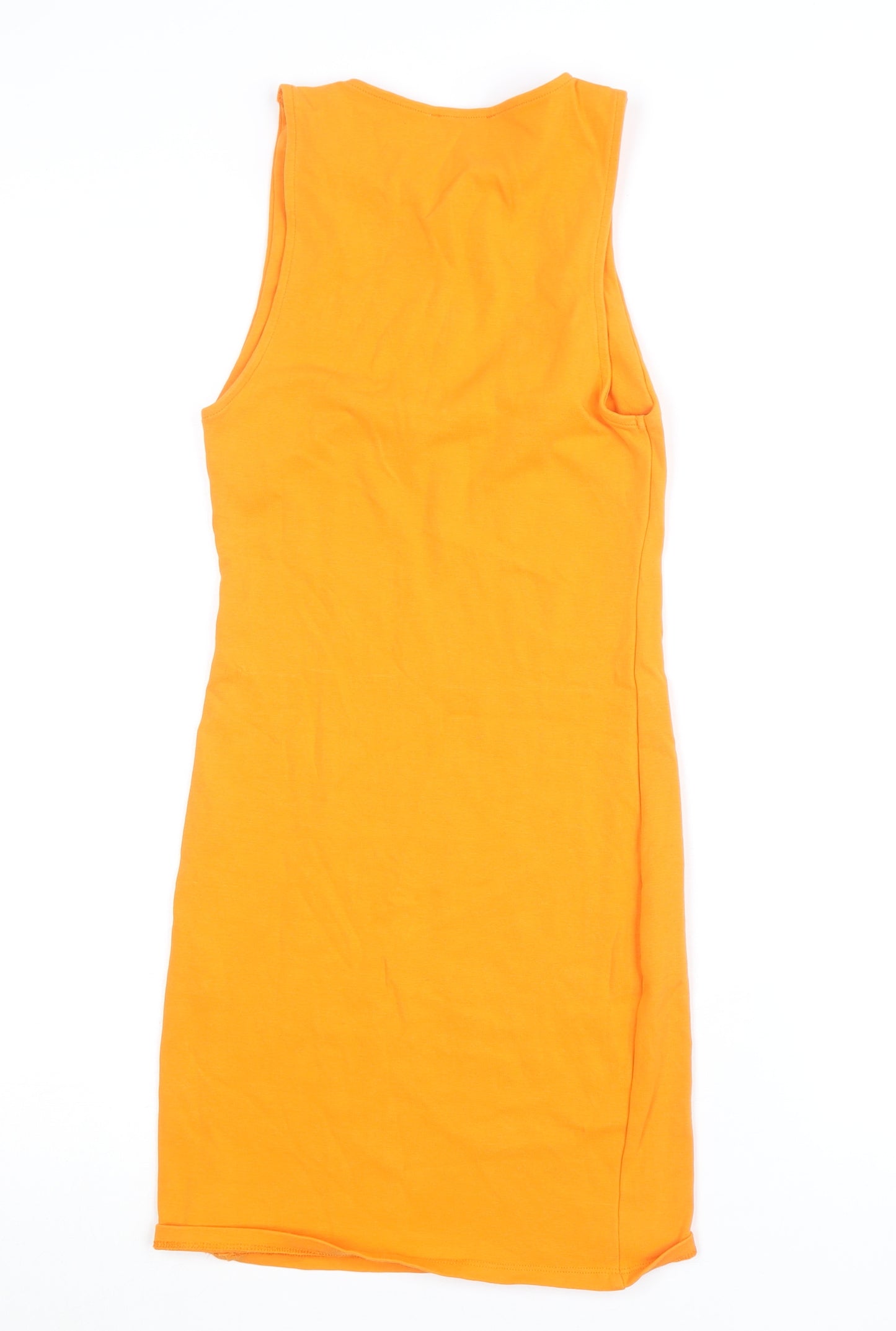 Zara Women Orange Cotton Bodycon Sleeveless Knee Dress Size 12