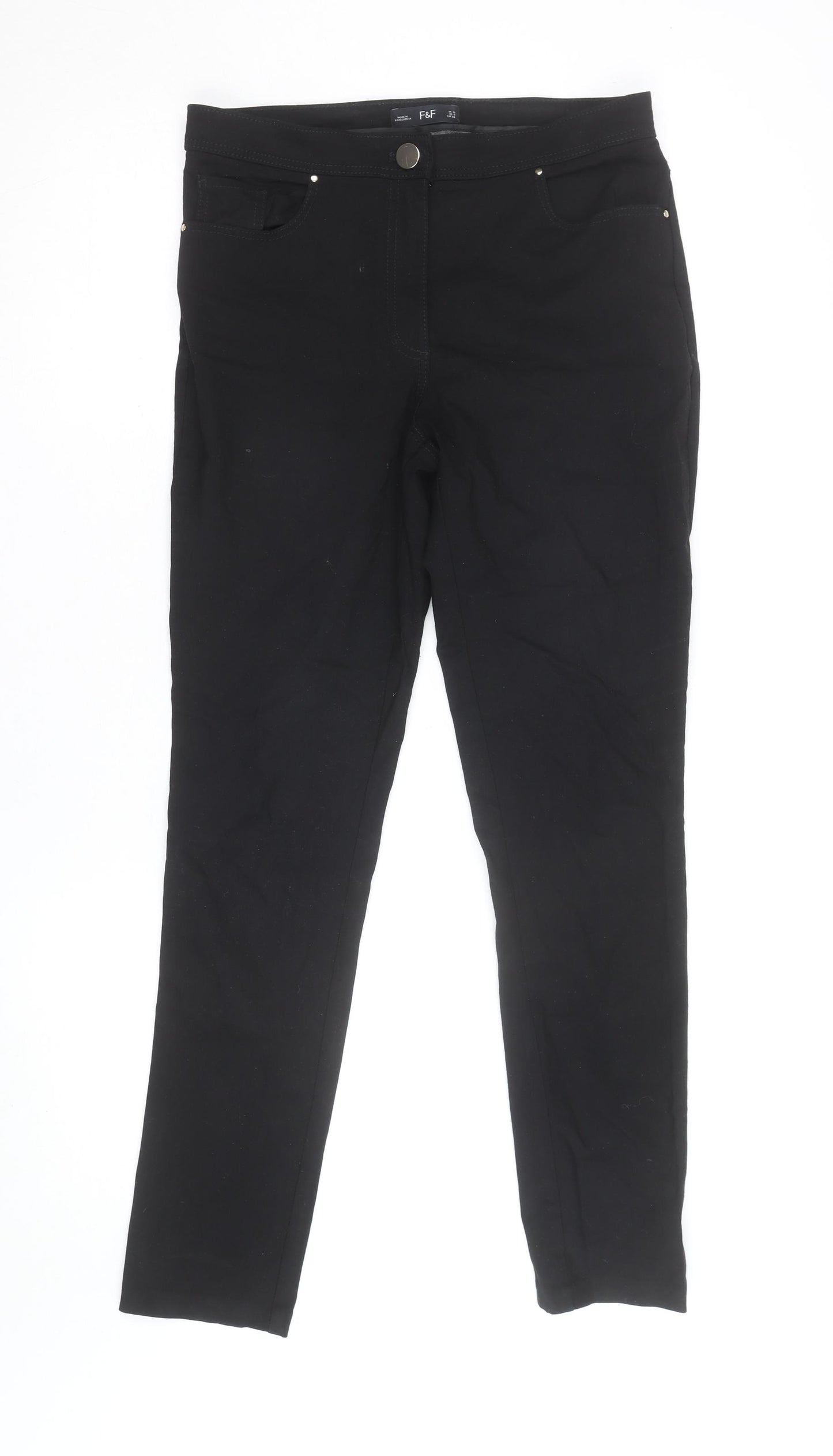 F&F Women's Black Cotton Blend Slim Fit Jegging Trousers UK 10
