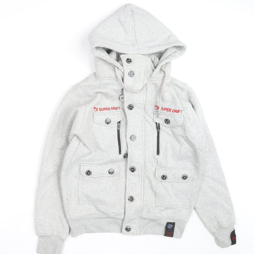 Super Drift Men Grey M Full Zip Hoodie with Logo Pockets