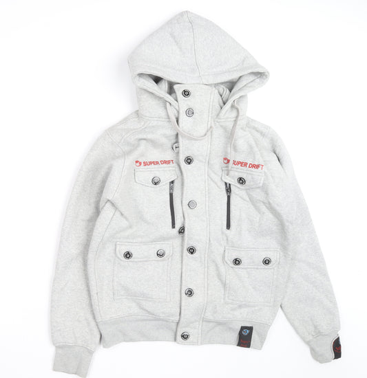 Super Drift Men Grey M Full Zip Hoodie with Logo Pockets