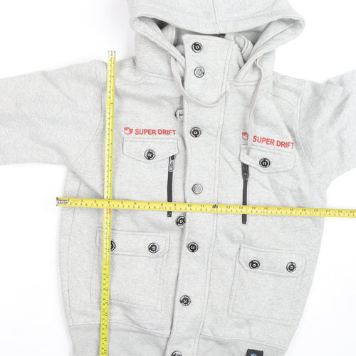 Super Drift Men Grey M Full Zip Hoodie with Logo Pockets