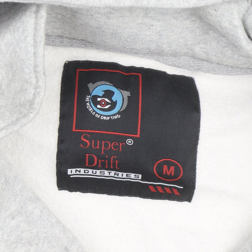 Super Drift Men Grey M Full Zip Hoodie with Logo Pockets
